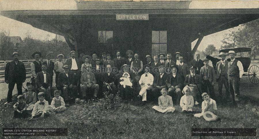 Postcard: Group at Littleton Depot, including some of the Oldest Inhabitants, Littleton, Massachusetts